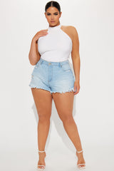 Certified Lover Girl Fray Hem Denim Shorts - Light Blue Wash