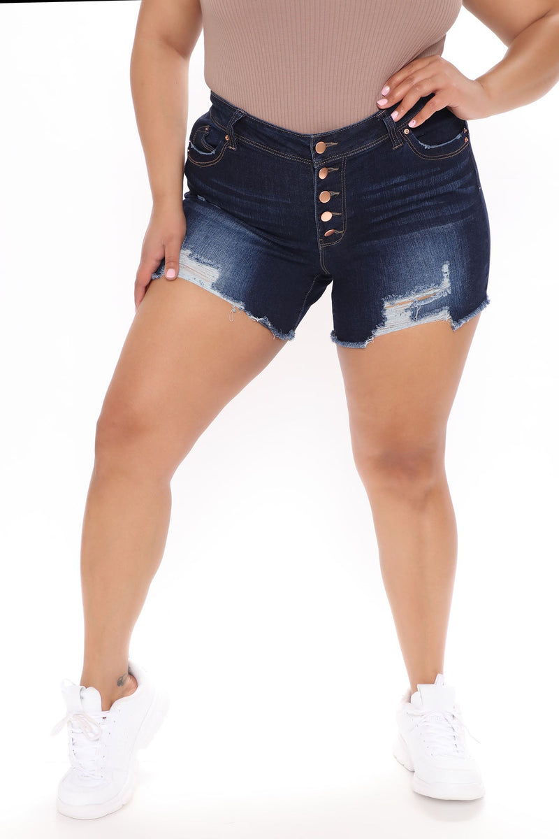 No Excuses Booty Lifting Denim Shorts - Dark Wash