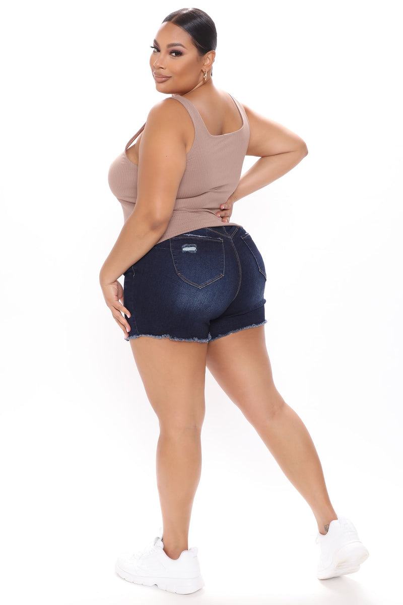 No Excuses Booty Lifting Denim Shorts - Dark Wash