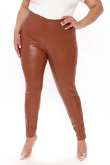 Backin' It Up Faux Leather Leggings - Cognac