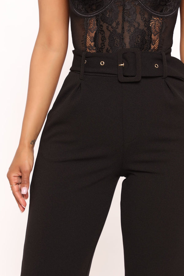 Celine Belted Wide Leg Pant - Black