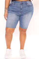 Clock Strikes Midnight Stretch Denim Bermudas - Medium Blue Wash