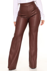 Victoria High Waisted Dress Pants Faux Leather 35 - Brown