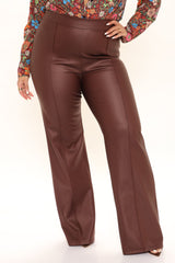 Victoria High Waisted Dress Pants Faux Leather 35 - Brown