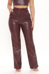 Julia Faux Leather Trouser Pant - Chocolate