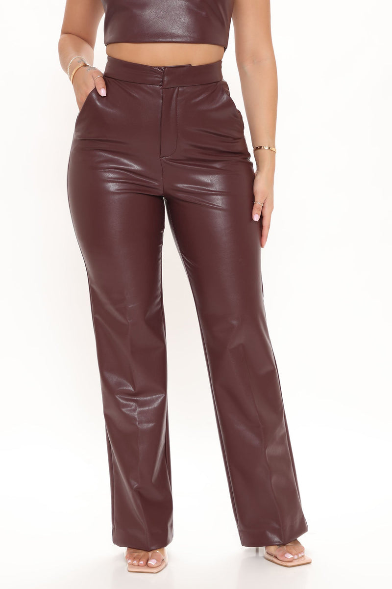 Julia Faux Leather Trouser Pant - Chocolate