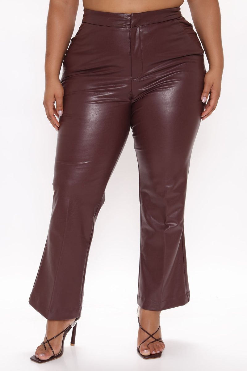 Julia Faux Leather Trouser Pant - Chocolate