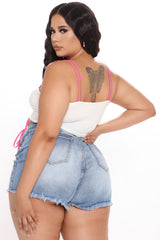 You Wanna High Rise Shorts - Medium Blue Wash