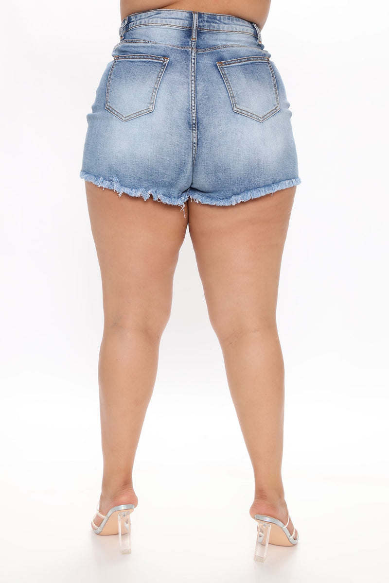 You Wanna High Rise Shorts - Medium Blue Wash