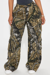 Golden Hour Wide Leg Tree Camo Cargo Pant - Olive/combo