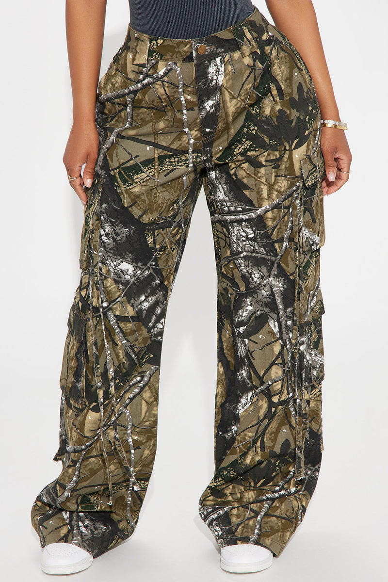 Golden Hour Wide Leg Tree Camo Cargo Pant - Olive/combo