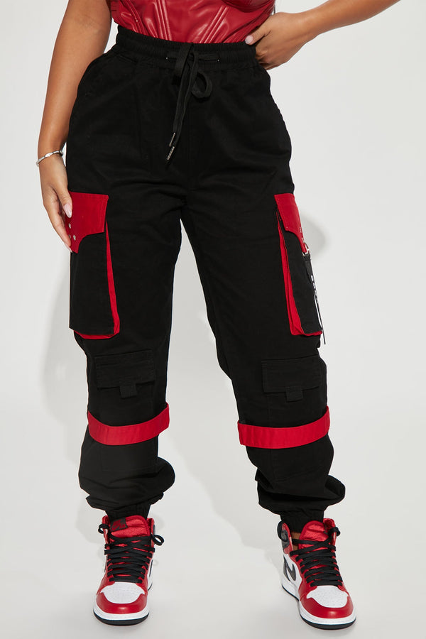 Can't Get With You Cargo Pant - Black/Red