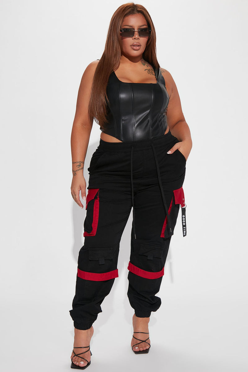 Can't Get With You Cargo Pant - Black/Red