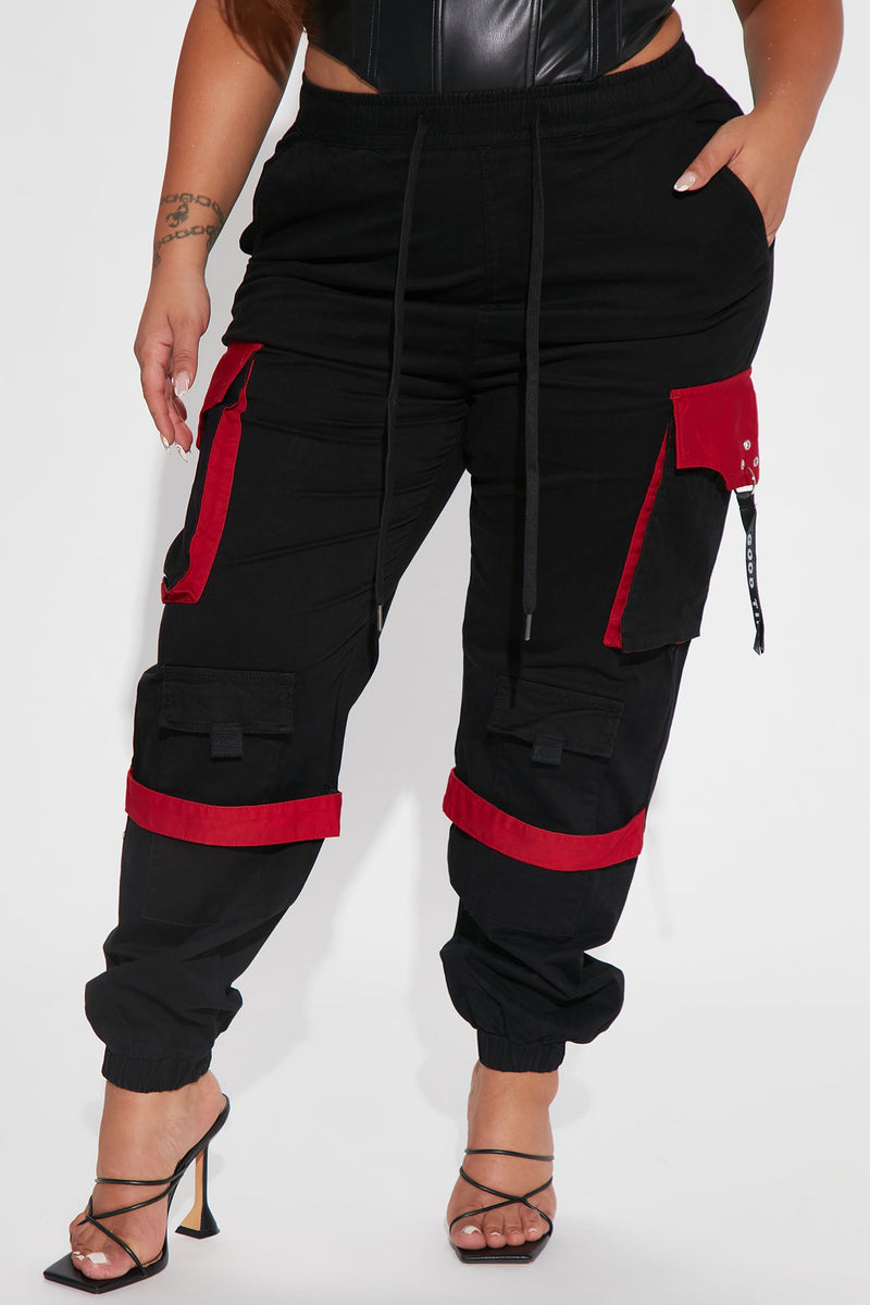 Can't Get With You Cargo Pant - Black/Red