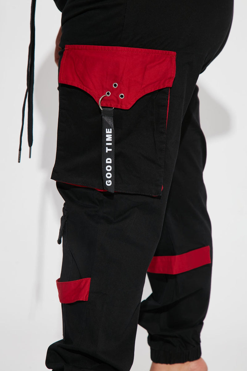 Can't Get With You Cargo Pant - Black/Red