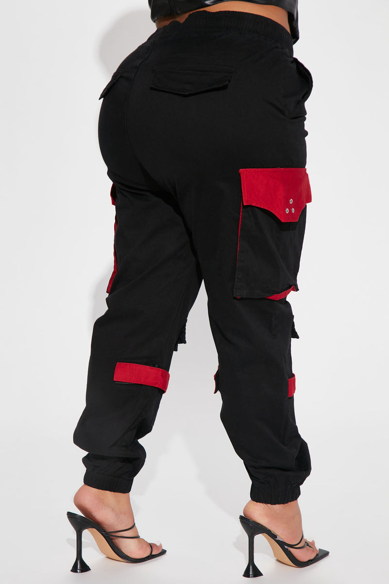 Can't Get With You Cargo Pant - Black/Red