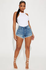 Slay The Fray Denim Shorts - Medium Blue Wash
