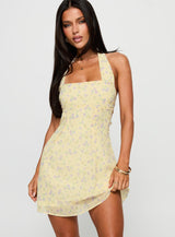 Rosamie Halter Mini Dress Cream / Floral