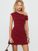 Prestige One Shoulder Mini Dress Burgundy