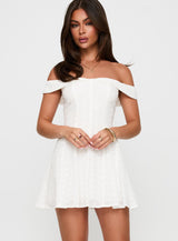 Rosebud Broderie Off The Shoulder Mini Dress White