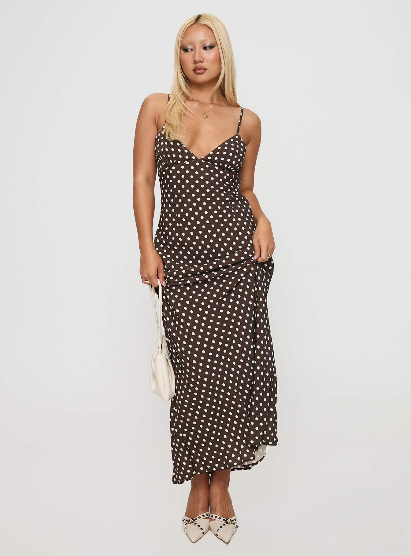 Jorjana Polka Maxi Dress Brown / White