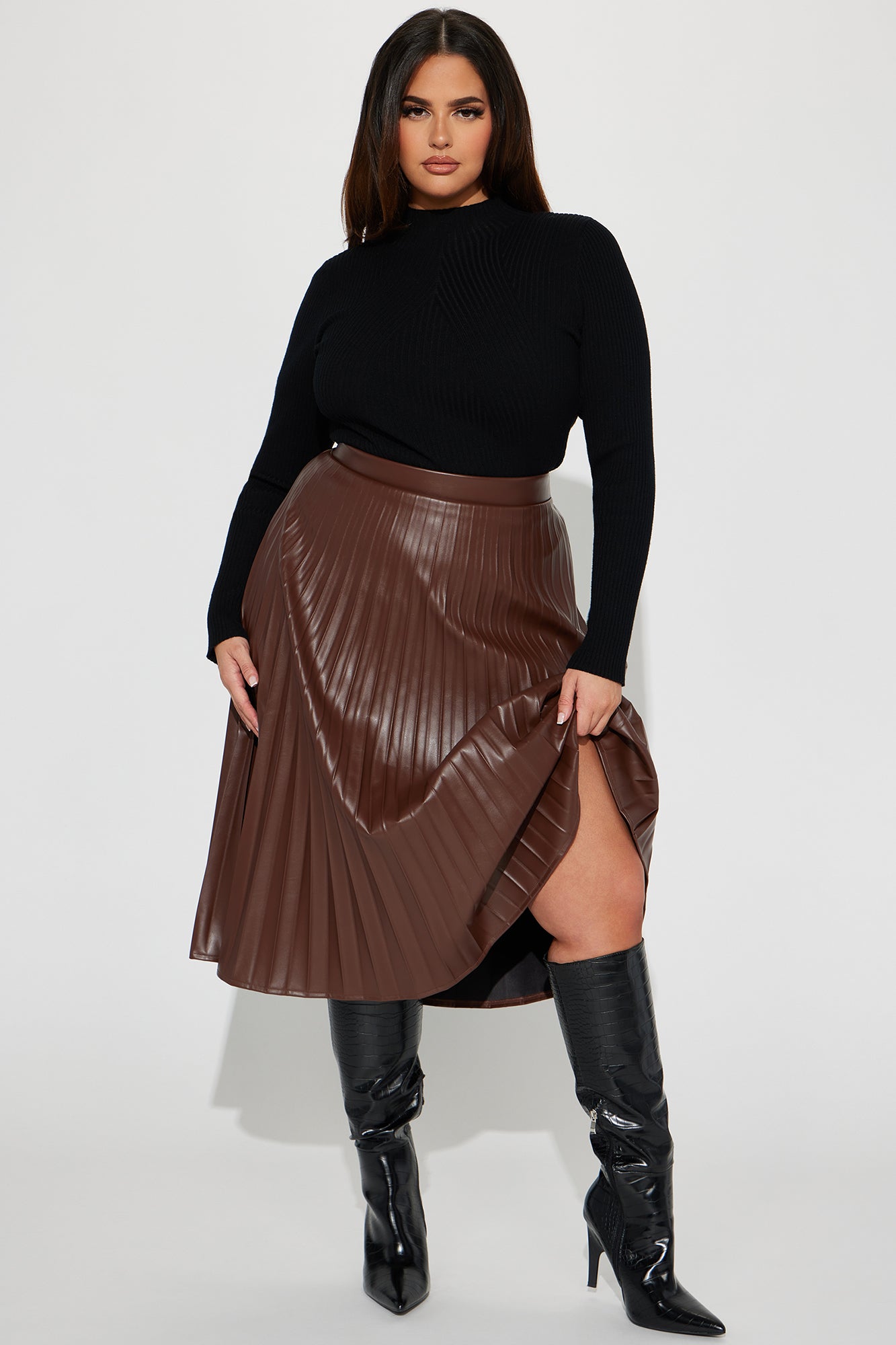 Stating Facts Midi Skirt - Brown