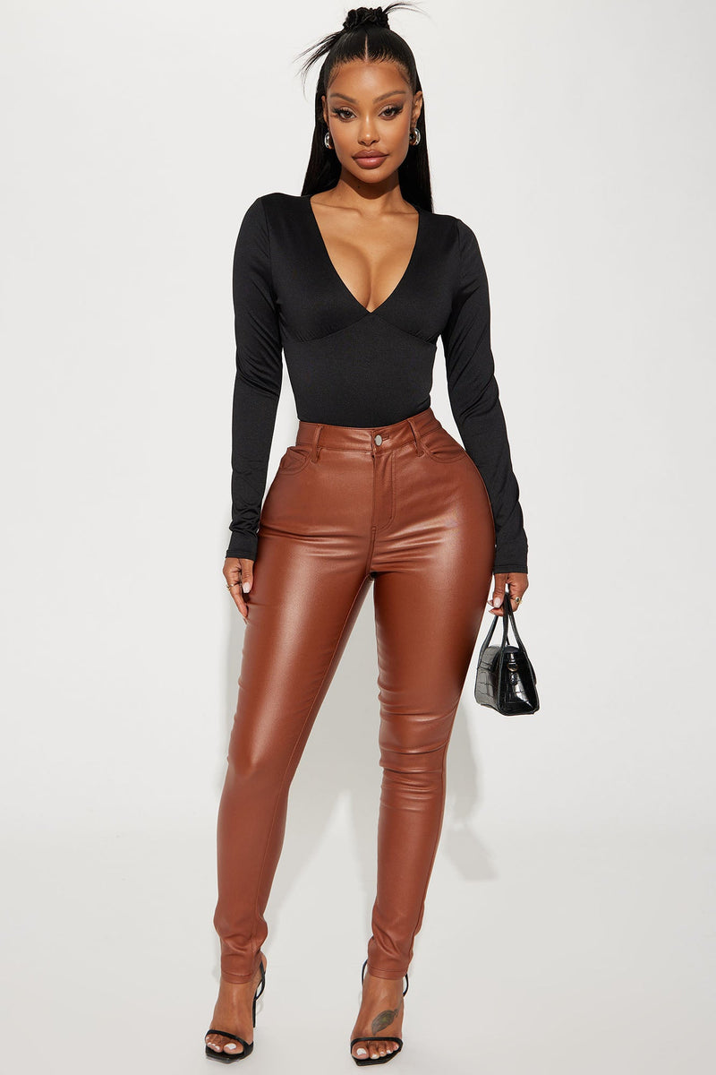 Double Dare Faux Leather Pants - Camel