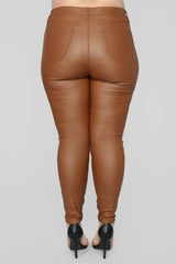 Double Dare Faux Leather Pants - Camel