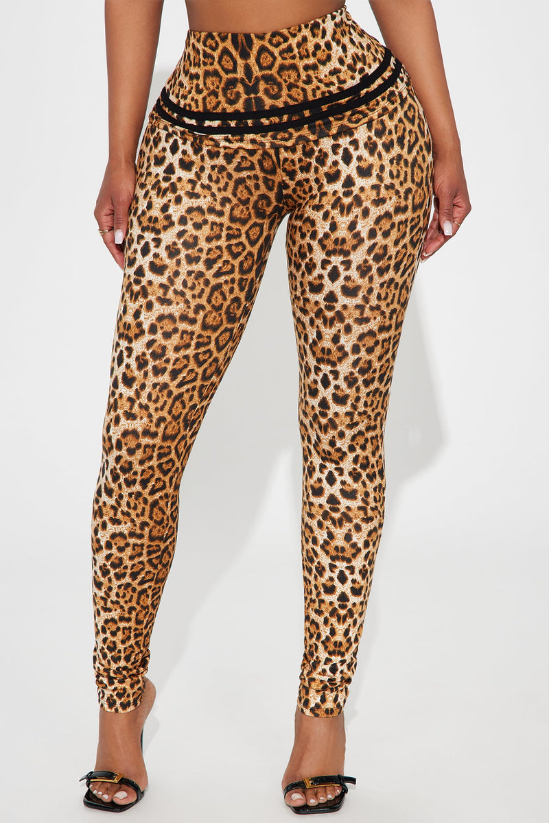 Samara Foldover Waistband Leopard Legging - Brown/combo