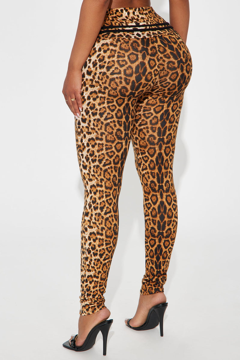 Samara Foldover Waistband Leopard Legging - Brown/combo