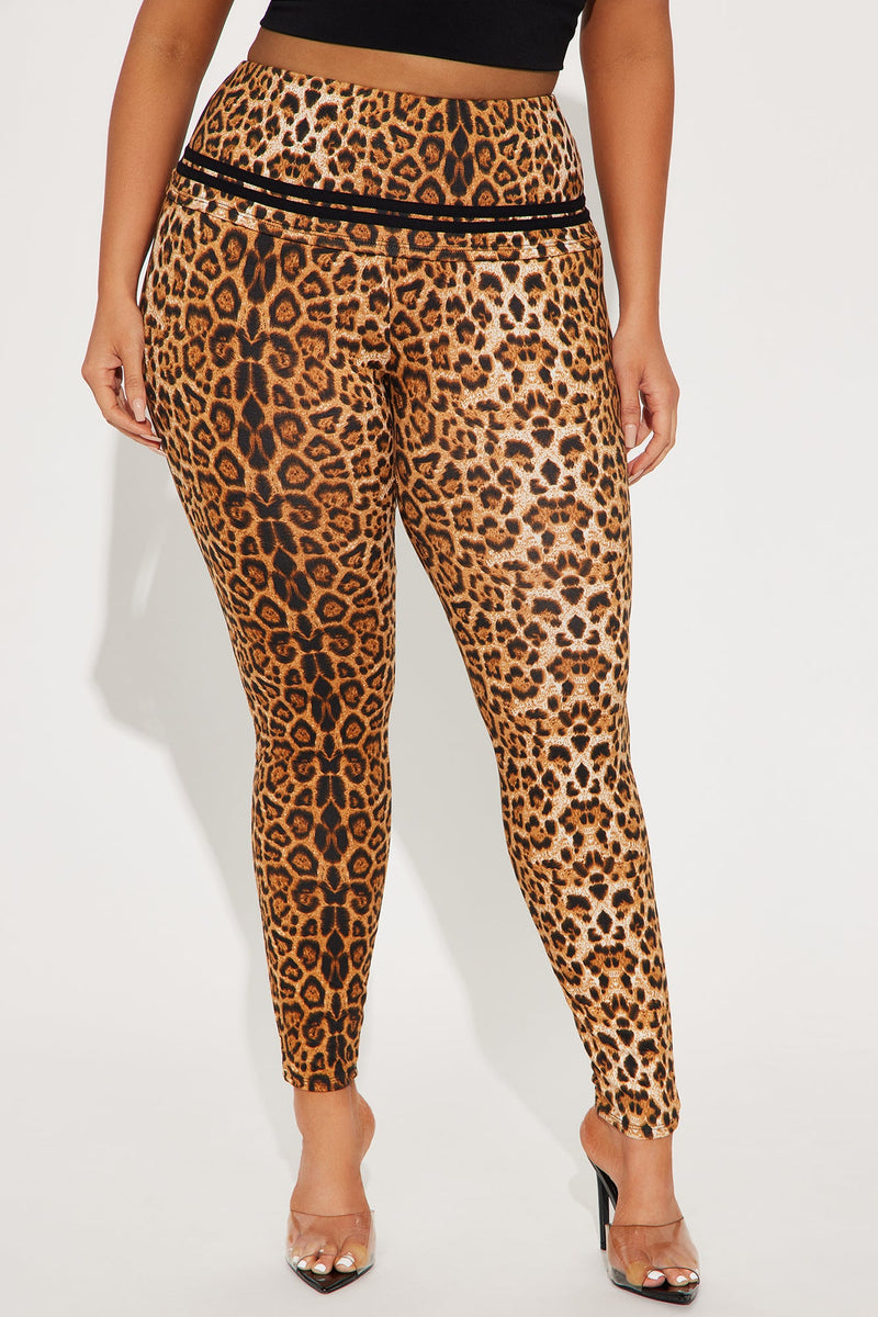 Samara Foldover Waistband Leopard Legging - Brown/combo
