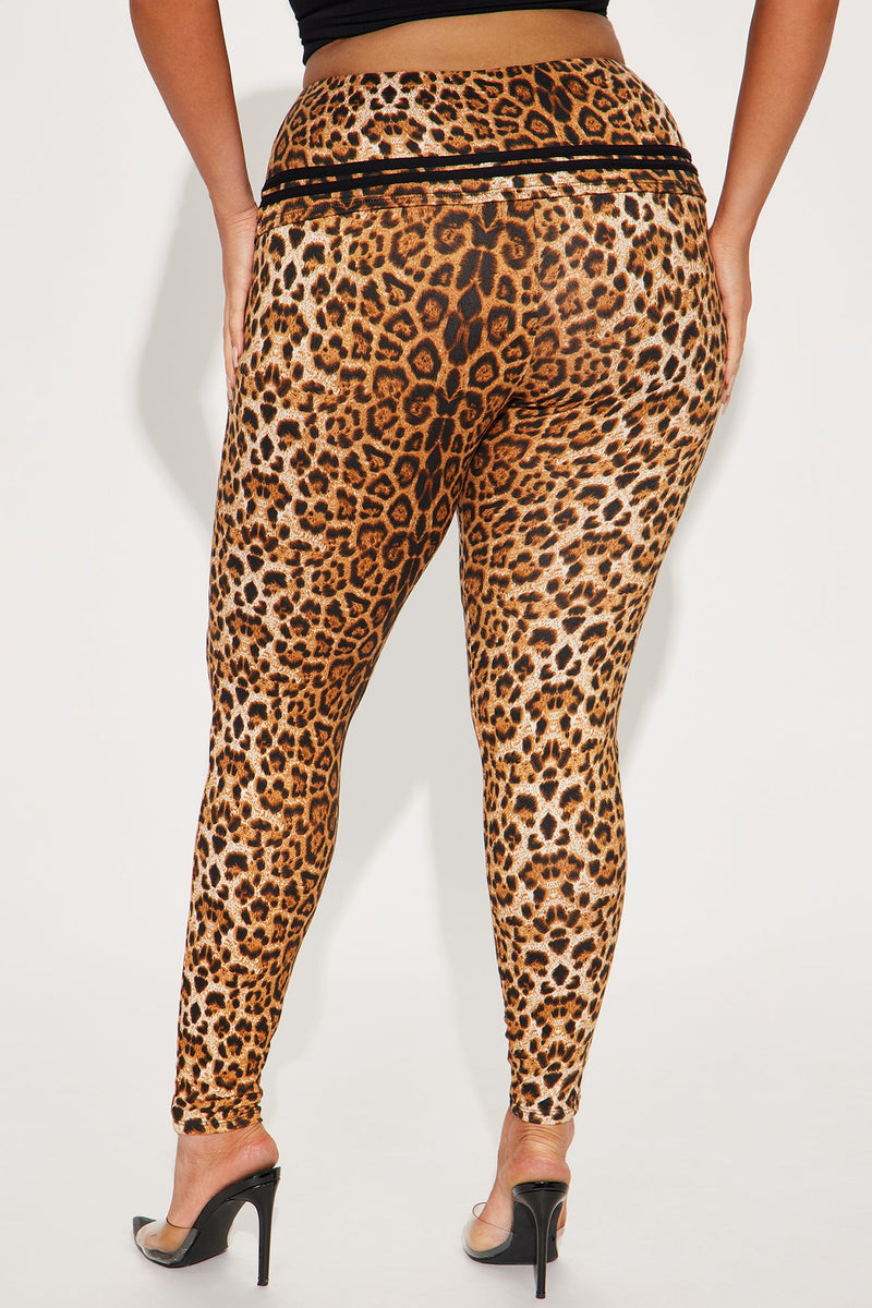 Samara Foldover Waistband Leopard Legging - Brown/combo