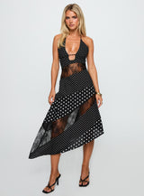 Down With Love Asymmetrical Midi Dress Black / White Polka