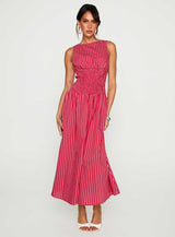 Lilienne Cotton Poplin Maxi Dress Red Stripe