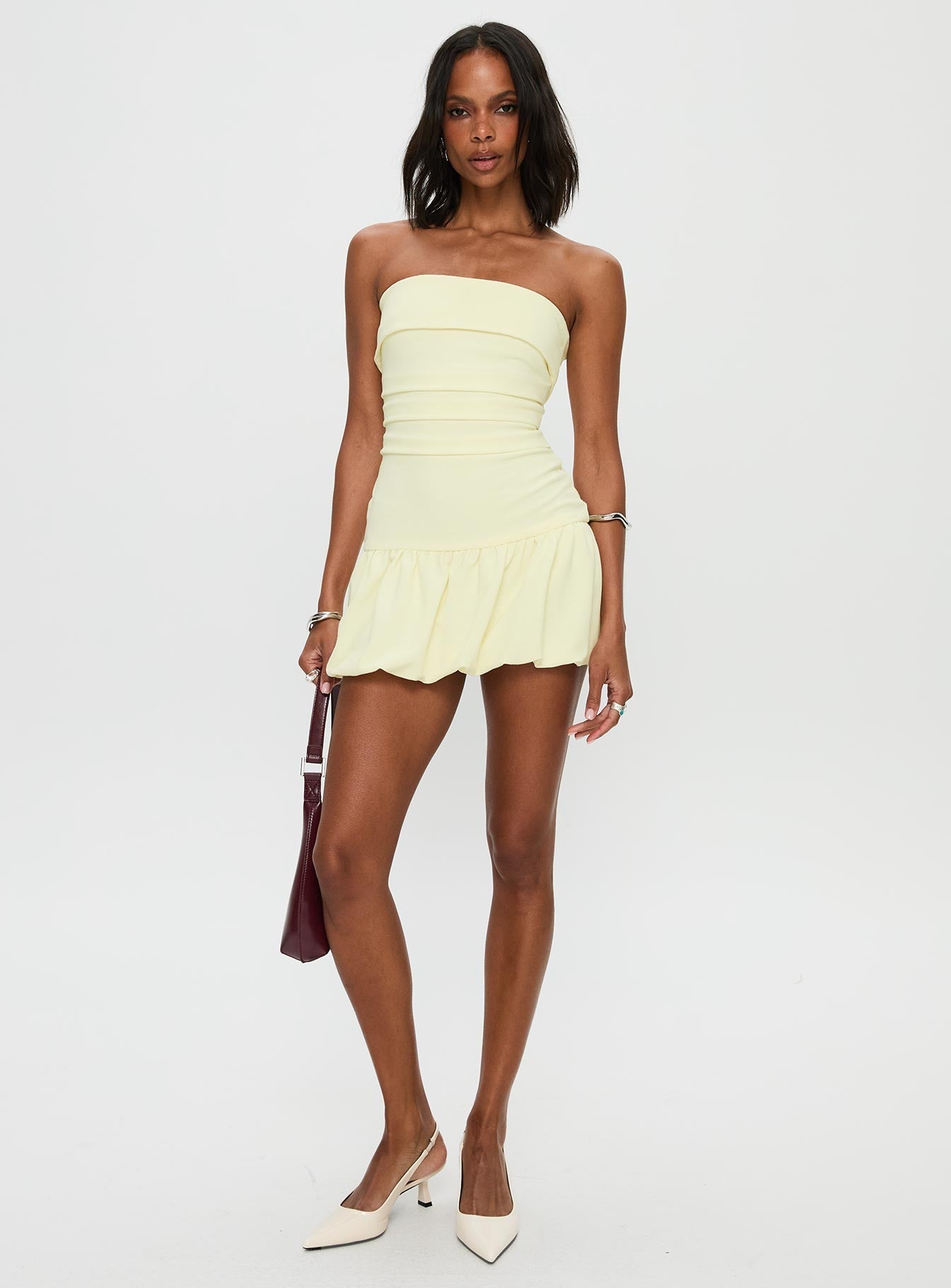 Mousse Strapless Mini Dress Lemon