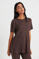 Leighton Ribbed Top Chocolate