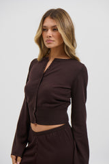 August Button Up Top Chocolate
