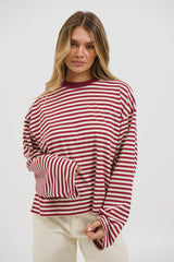 Bloom Long Sleeve Wine Stripe