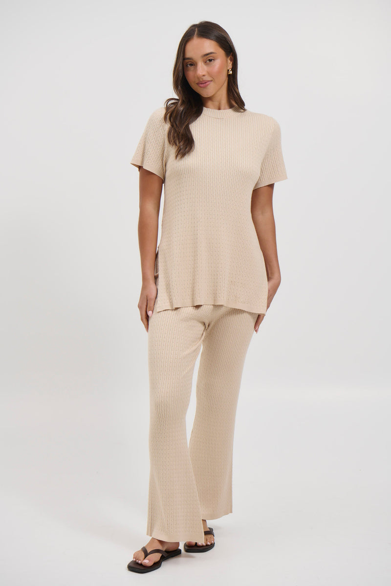 Leighton Ribbed Top Almond