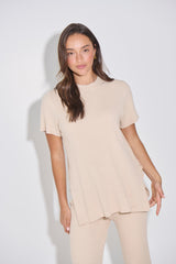 Leighton Ribbed Top Almond