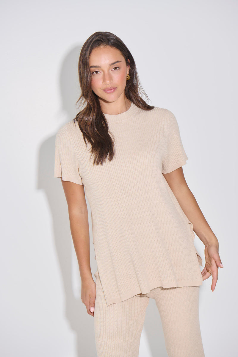 Leighton Ribbed Top Almond
