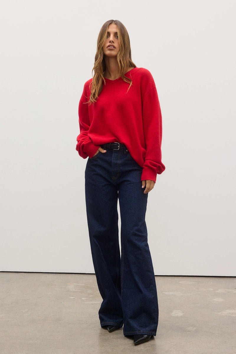 Billie V Neck Sweater Cherry Red