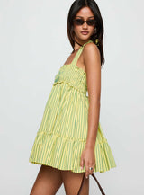 Tiptoe Mini Dress Yellow Stripe