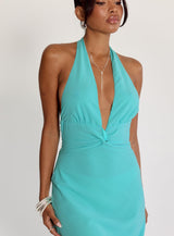 Destina Plunge Maxi Dress Aqua