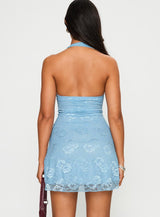 Sonella Lace Halter Mini Dress Blue