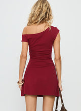 Prestige One Shoulder Mini Dress Burgundy
