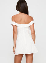 Rosebud Broderie Off The Shoulder Mini Dress White
