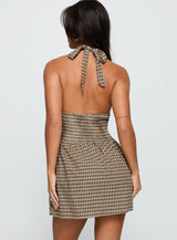 Juanette Halter Mini Dress Brown Check