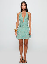 Telenova Halter Mini Dress Green