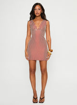 Daphney Plunge Mini Dress Red / Cream